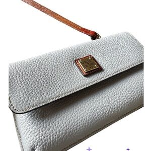 Dooney & Bourke Light Tan/Grey Pebbled Leather Crossbody with Brown Trim